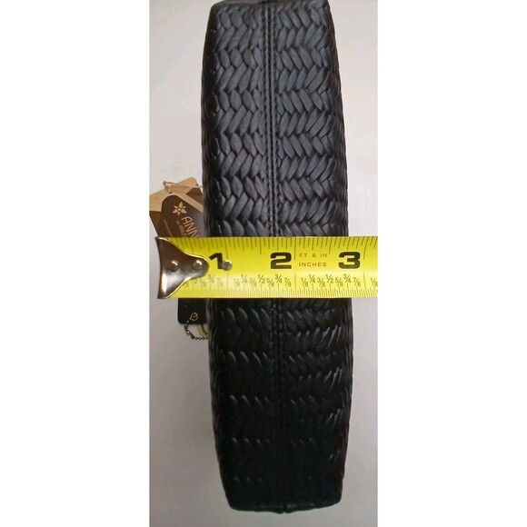 ANNA ANUSCHKA Bag Black Crossbody Woven Leather w Clasp Butterfly Lining  NEW - Picture 15 of 16